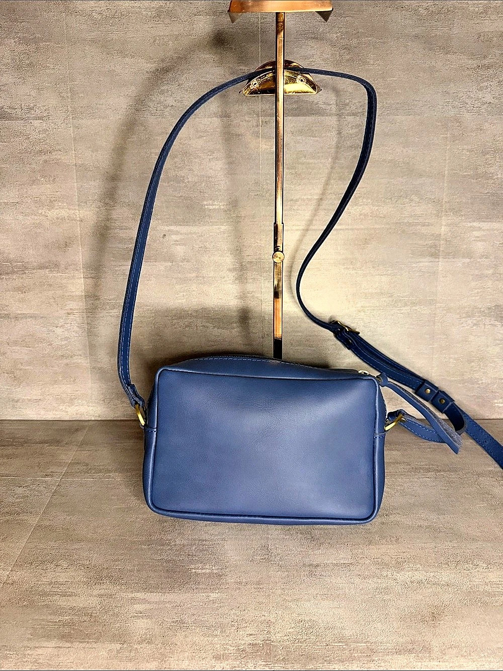 Portland Leather Blue Camera Crossbody Bag-Large
